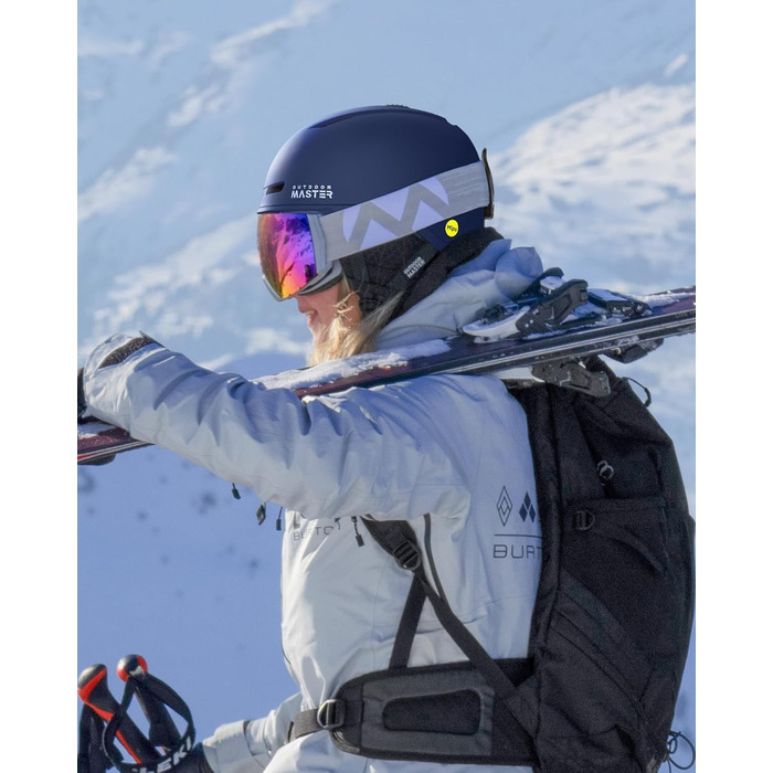 Шолом для лиж та сноуборду OutdoorMaster MIPS, вентиляція, полікарбонат, EPS, синій, розмір S, чоловічий та жіночий