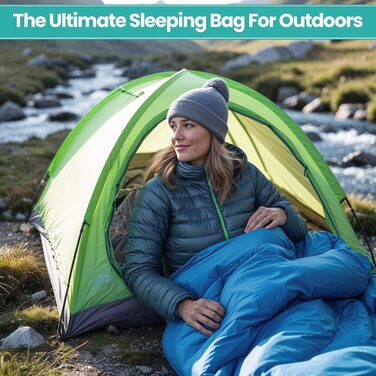 Спальний мішок Mumienschlafsack для дорослих - легкий, компактний, водонепроникний з капюшоном, 220x85см, теплий, пральний, для кемпінгу, походів, подорожей, зелений (королівський синій)