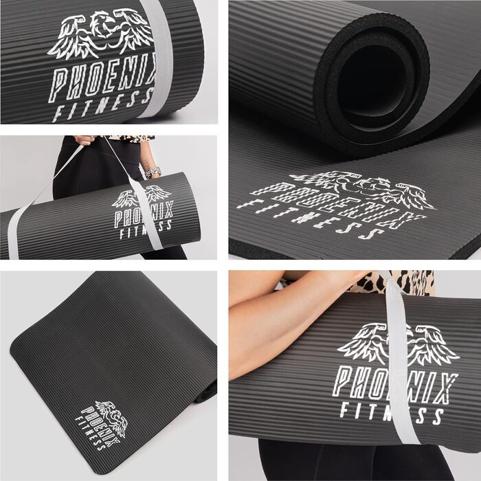 Фітнес-килимок Phoenix Fitness RY1068, NBR, двосторонній, нековзкий, 180x60 см, 12 мм, сірий
