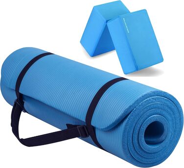 БалансФром GoYoga універсальний йога-мат, товщина 1,27 см, висока щільність, протиковзкий, з ременем і блоками для йоги