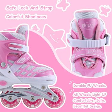 Дитячі ролики Kinder для дівчаток, регульовані на 4 розміри, світлові колеса, рожеві (EU 36-40)