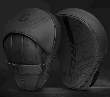 Боксерські лапи RDX для тренувань MMA, кікбоксингу, тайського боксу, карате, з міцної екошкіри Maya Hide, чорні, універсальні пади для ударів руками і ногами
