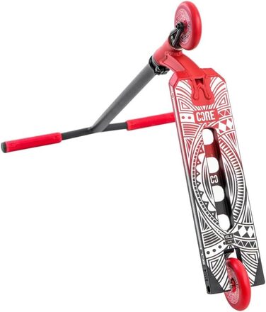 Трюковий самокат CORE Stunt Scooter Trick 110mm, ABEC 9, для дітей та дорослих (від 5 років), регульована висота 78-96 см + наклейка Fantic26 (Чорний/Червоний)