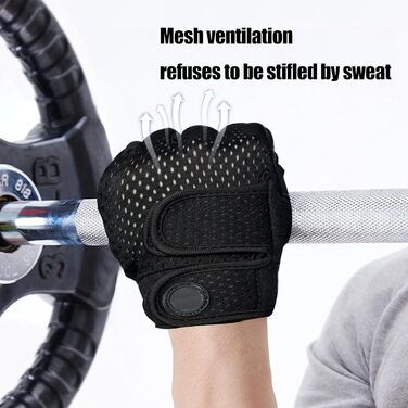 Фитнес рукавички для чоловіків та жінок, тренувальні рукавички для залу, силових тренувань, важкої атлетики, греблі та велоспорту, чорний, розмір M