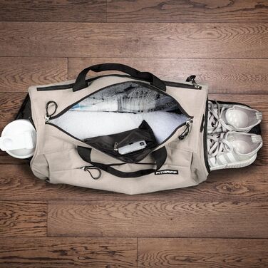 Спортивна та туристична сумка Fitgriff® для жінок та чоловіків з відділенням для взуття та мокрих речей - ідеальна для спорту, фітнесу та подорожей (Бежевий, 58 x 31 x 31 см)