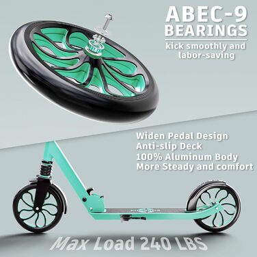 Дитячий трюковий самокат PHOEROS для дітей, підлітків та дорослих. Легкий міський самокат з алюмінію з великими колесами 200 мм, складний, 3-рівнева регулювання висоти, амортизація.