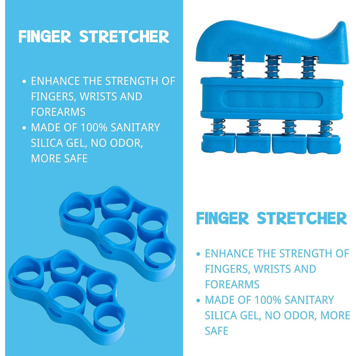 Набір для зміцнення кистей рук та передпліч (8 шт) Hand Grip Strengthener: регульовані тренажери, розтяжка для пальців, гіроскопічний м'яч (синій)