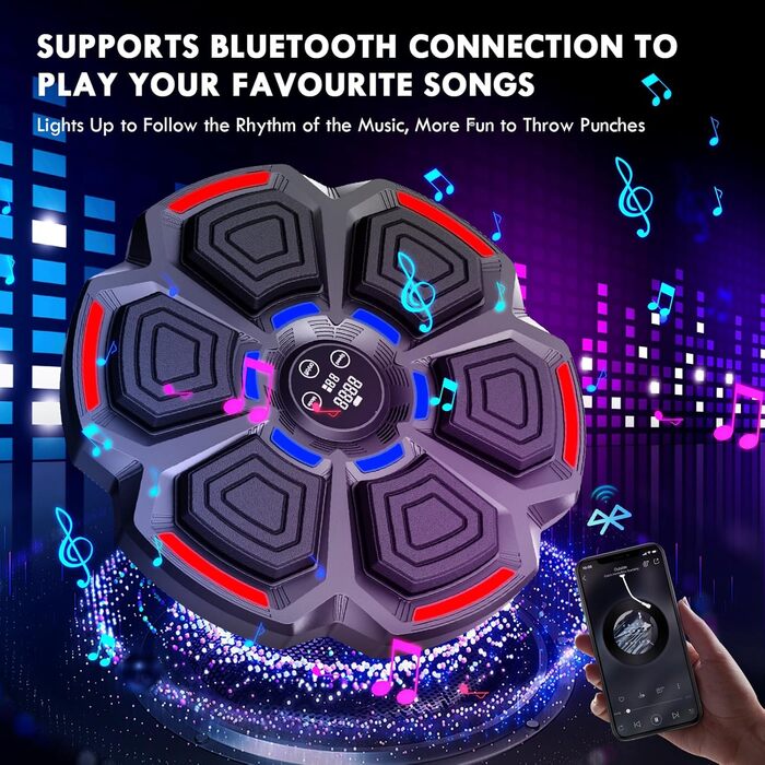 Електрична боксерська машина з Bluetooth, LED-підсвіткою та музикою Euakee. 9 режимів швидкості, функція підрахунку ударів, легка установка.