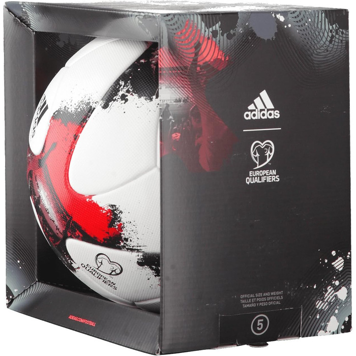 Футбольний м'яч adidas European Qualifier OMB, розмір 5, білий/червоний/чорний