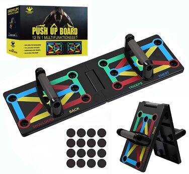 Багатофункціональна дошка для віджимань 12 в 1 з ручками, складаний тренажер для м'язів грудей, спини та плечей для дому, фітнес-набір для чоловіків та жінок