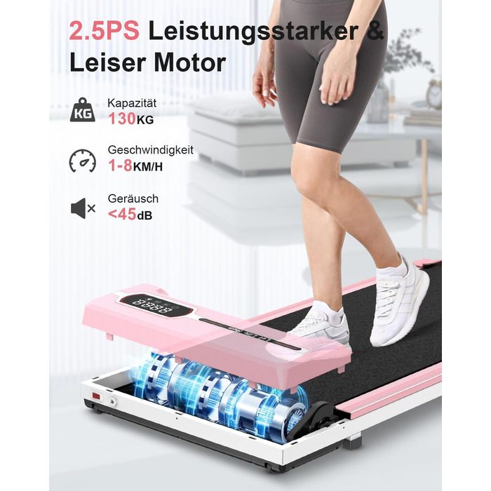 Ходьбова доріжка HomeFitnessCode - компактний електричний біговий тренажер для дому (рожевий)