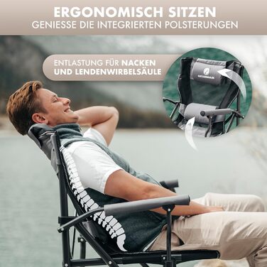 Складний туристичний стілець NaturBummler Cloud Sit+ сірий-чорний: для кемпінгу, риболовлі, відпочинку на природі. Макс. вага: 150 кг