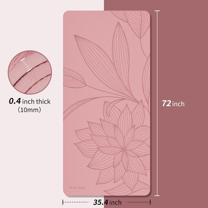 Килимок для йоги великого розміру 72'x36'x0.4' - комфортний, неслизький, для занять вдома, в залі або в студії. Колір: Рожевий