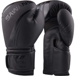 Професійні боксерські рукавички SAWANS для MMA, спарингу, кікбоксингу, боксерської груші, тренувань та боїв Муай Тай, матові чорні, 12 OZ