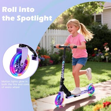 Самокат дитячий SUOTU з колесами 145 мм, до 100 кг, світлодіоди, складаний, регульована висота, алюмінієвий (Чорно-фіолетовий) для хлопчиків та дівчаток 3-12 років