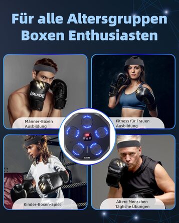 Музична боксмашина Zacro з LED-підсвіткою, розумна боксмашина, настінна, 9 режимів/швидкостей, з рукавичками та повязкою, чорна