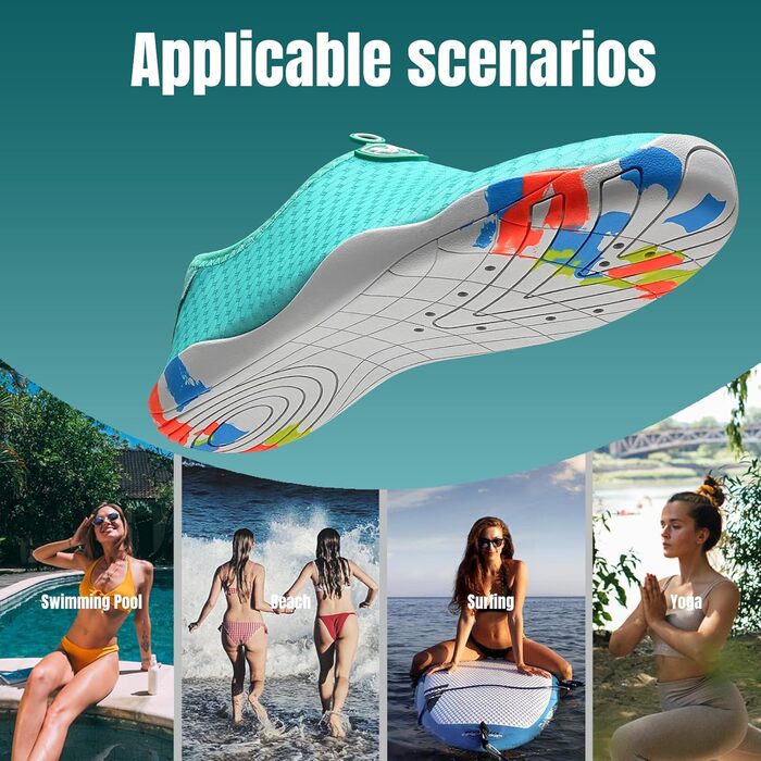 Чоботи для плавання WateLves: чоловічі та жіночі, для води, пляжу, серфінгу, швидко сохнуть, унісекс (зелений, 42 EU)