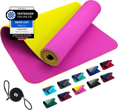 Килимок для йоги REFIT FITNESS Perfect-Fit 190 x 60 x 0,6 см з нековзким покриттям GeckoGrip & Sensi-Plus TPE + ремінь для перенесення. Безпечний, екологічний, для фітнесу та гімнастики. Доступні кольори: рожевий, жовтий