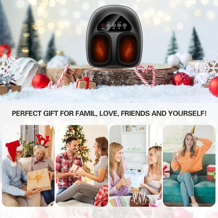 Масажер для ніг з підігрівом, електричний, 3D-кнесінг, роликовий та повітряна компресія, для зняття втоми, подарунок для чоловіків/жінок, чорний