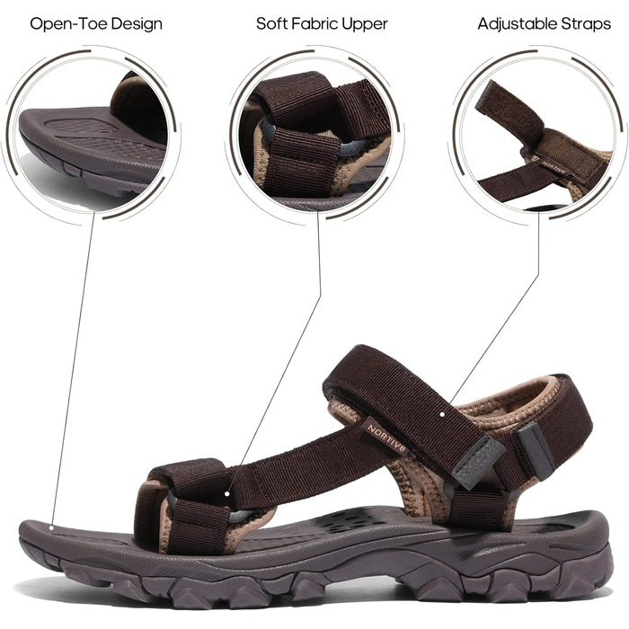 Чоловічі літні сандалії NORTIV 8 для піших прогулянок, спорту та відпочинку на природі (44 EU, Коричневий)