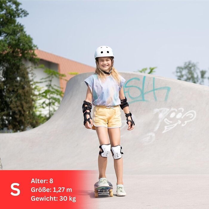 Набір захисту для скейтборду SKATEWIZ 6 в 1 для підлітків і дорослих, німецький виробник, білі: наколінники, налокітники, захист зап'ясть, розмір M