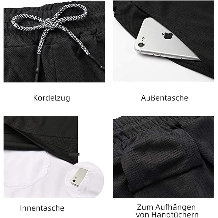 Шорти чоловічі MANUODANNI 2-в-1 спортивні, швидковисихаючі, літні, для занять спортом та тренувань (Чорний, XL)