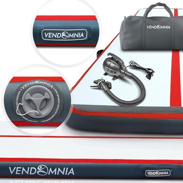 Гімнастична килимок Vendomnia Airtrack Matte з електричним насосом та сумкою, 10/20 см заввишки, довжина 1/2/3/4/5/6/7/8 м, для гімнастики, акробатики, фітнесу, йоги, червоний (300x100x20 см)