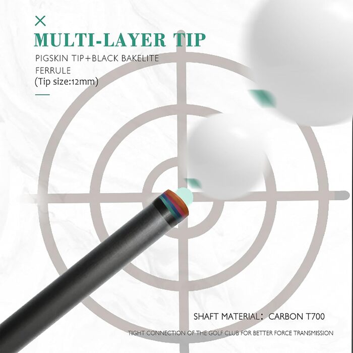 Кю Billardqueue KHEALING з карбону, 58 дюймів, 1/2-дюймова структура, 3-зубчастий з'єднувальний елемент, 12.4 мм наконечник, 540-567 г, для професійних гравців у більярд (зелений)