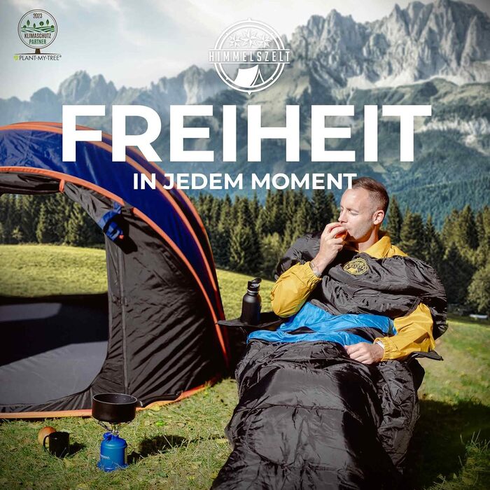 Спальний мішок HIMMELSZELT 4 сезони -5°C до +10°C, 220x85см, водонепроникний, DRYSHIELD, для кемпінгу, туризму, риболовлі, чорно-синій