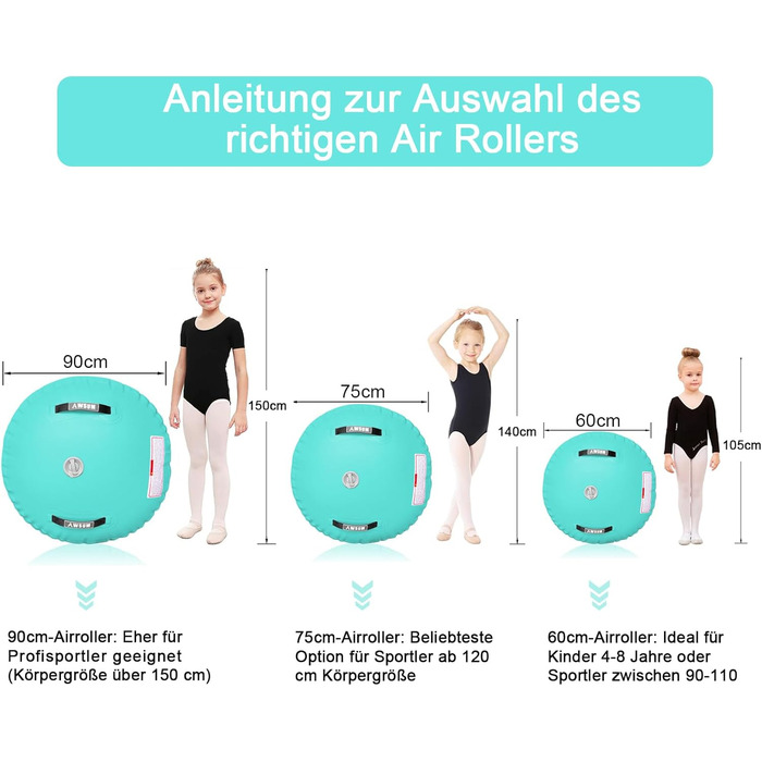 AWSUM Гімнастичний надувний мат для гімнастики з повітряним трекінгом, надувний, 300x100x10 см та 100x60 см, м'ятно-зелений+чорний, з насосом