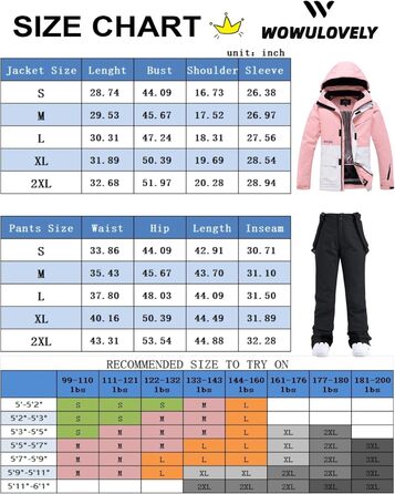 WOWULOVELY Жіночий зимовий костюм для катання на лижах, водовідштовхуючий, вітрозахисний, комплект куртки та штанів, ізольований сноубордний костюм, білий (XL, рожевий)