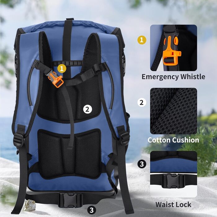 Водонепроникний рюкзак 40L Dry Ferm Bag для пляжу та подорожей (Блакитний)