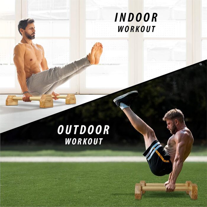 Паралелетки для віджимань Yes4All з дерева та сталі, великі бруси для віджимань та випадінь, неслизькі ручки для віджимань, обладнання для калістеніки, фітнесу та силових тренувань з власною вагою (дерев'яні паралелетки)