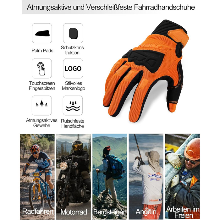 Рукавички INBIKE TB для офроуду: повний захист, підкладки з TPR, SCR-підкладка для гнучкості (Оранжевий, L)