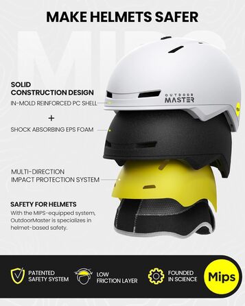 Захисний комплект OutdoorMaster MIPS: лижний шолом і маска PRO, регульований, для сноуборду та гірських лиж, чоловіків, жінок і підлітків, білий, розмір M