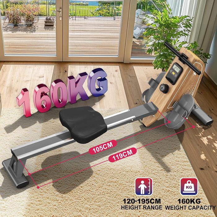 Гребний тренажер для дому OR3 з магнітним опором, Bluetooth монітором, 16 рівнів навантаження, вертикальним зберіганням та 2 роками гарантії