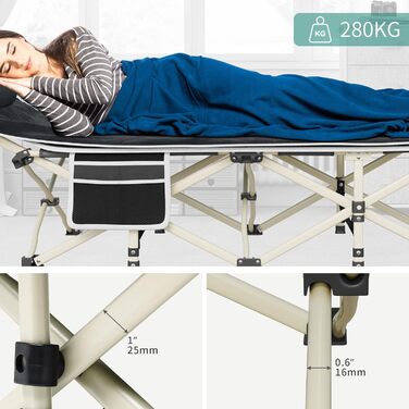 Зручне розкладне ліжко YITAHOME для кемпінгу та відпочинку на природі. Міцне, розкладне ліжко з матрацом, чорного кольору. Ідеально для подорожей та відпочинку на відкритому повітрі.