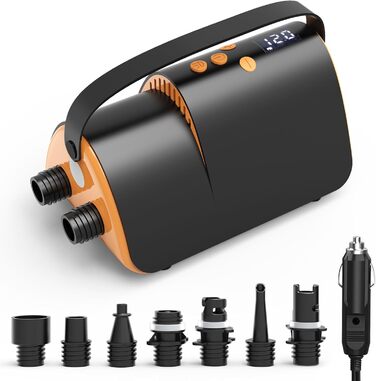 Електричний насос Accwork 20PSI з LED-дисплеєм – 12V насос для SUP, човнів, матраців. 7 насадок, швидке надування, автовимкнення