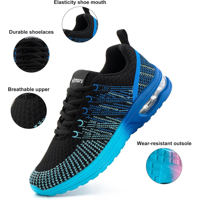 Жіночі кросівки для бігу Hitmars: спортивне взуття з повітряною подушкою, дихаюче, антиковзне, легке, для бігу по вулицях, снікерси, для джогінгу, фітнесу та ходьби. Розміри EU 36-42 (блакитні, 42 EU)