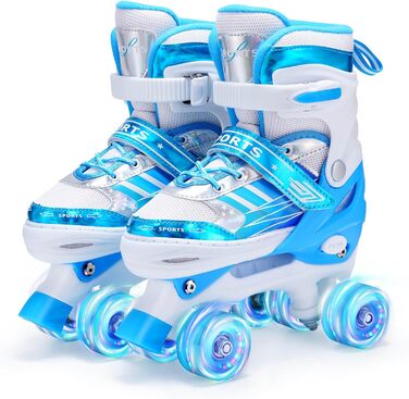 Дитячі ролики Kinder Rollschuhe для дівчаток та хлопчиків, регульовані, 8 коліс зі світлом, роликові ковзани для малюків, початківців, для використання в приміщенні та на вулиці (M (EU32-36), Bleu)