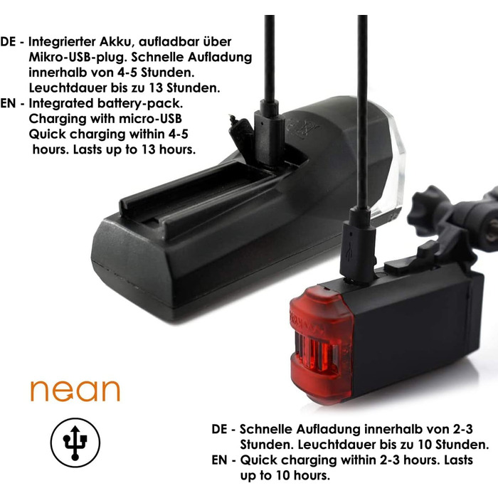 LED-велофара Nean з акумулятором, комплект освітлення StVZO, 50 LUX, 8 Candela