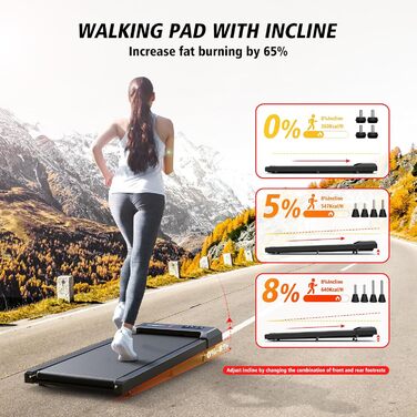 Cardirun Walking Pad: Біговий доріжка з регулюванням нахилу та ручками, 2-в-1 для дому, 2.5HP, до 136KG, портативна з LED-дисплеєм, керуванням через додаток/пульт (Чорний без підлокітників)