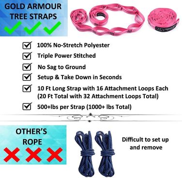 Гамак подвійний кемпінговий Gold Armour XL (Персик та Рожевий) з ременями для дерев - для відпочинку на природі та вдома