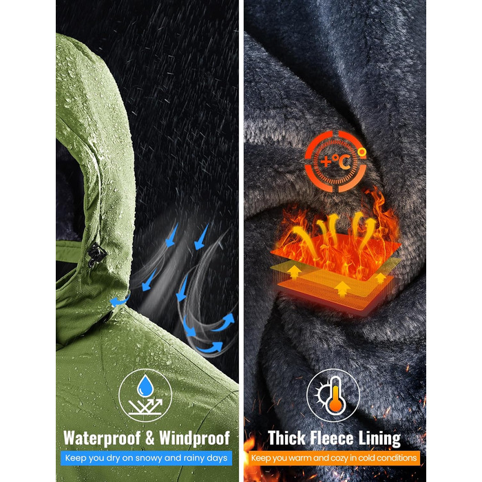 Спортивна куртка Rdruko для лижного спорту, водонепроникна, з підкладкою з флісу, з капюшоном, для активного відпочинку в горах (зелена, XL)