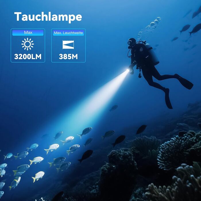 Sofirn SD08 водонепроникний ліхтар-фара LED, 3200 люмен, з LED-індикатором, 4 режими, IPX8, для дайвінгу, фотозйомки та повсякденного використання