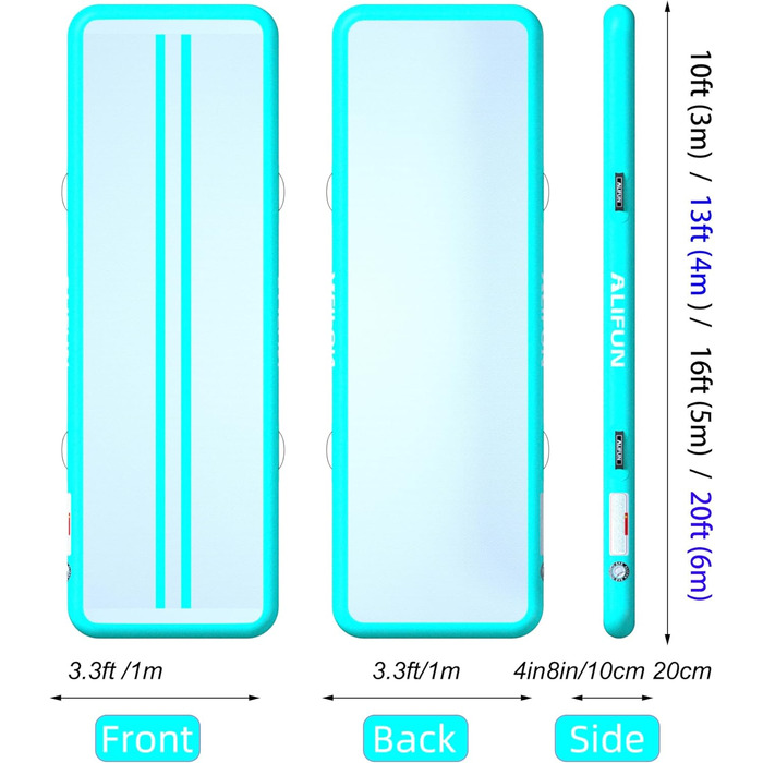 ALIFUN Килимок для гімнастики та акробатики надувний, 2м/3м/4м/6м, 10/20см, з насосом, для дому, фітнесу, тренувань, чирлідингу, басейну (зелений, 300x100x10 см)