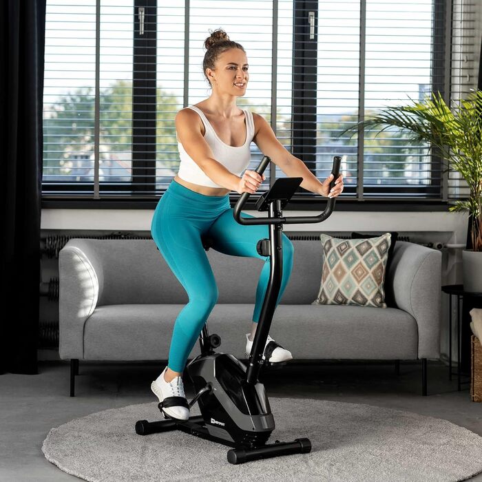 Велотренажер Hop-Sport HS-045H EOS для дому, компактний, з пульсометром, тримачем для планшета, тренувальним комп’ютером, до 120 кг, сірий