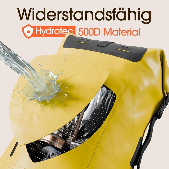 Водонепроникний рюкзак Earth Pak 55L з ролтопом, кишенею на блискавці та IPX8 водонепроникним чохлом для телефону (Жовтий)