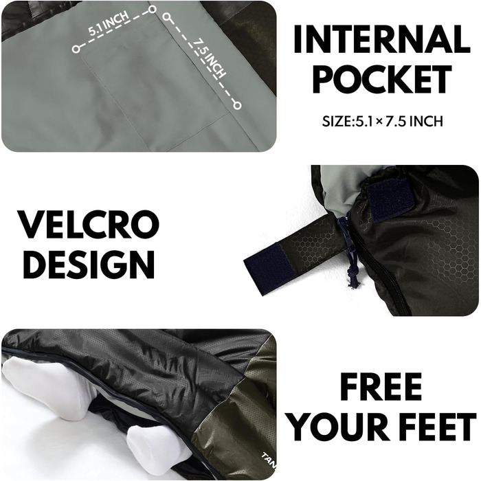 Спальний мішок 0°C XXL для дорослих, теплий клімат, для кемпінгу, зимових пригод, походів, полювання, подорожей (3,2 кг, зелений)