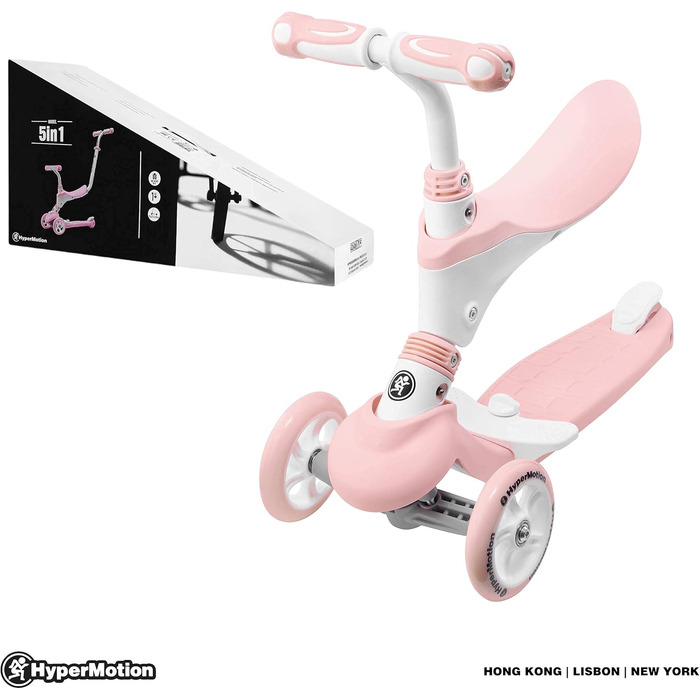 Самокат дитячий Kinderroller 5 в 1 рожевий: самокат-біговел, з сидінням, для дівчаток та хлопчиків